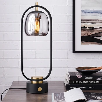 

Nordic Metal Table Lamps for Bedroom Bedside Lamp Modern Lighting Table Light Home Deco Smoke Grey Glass Ball Luminaire Fixtures