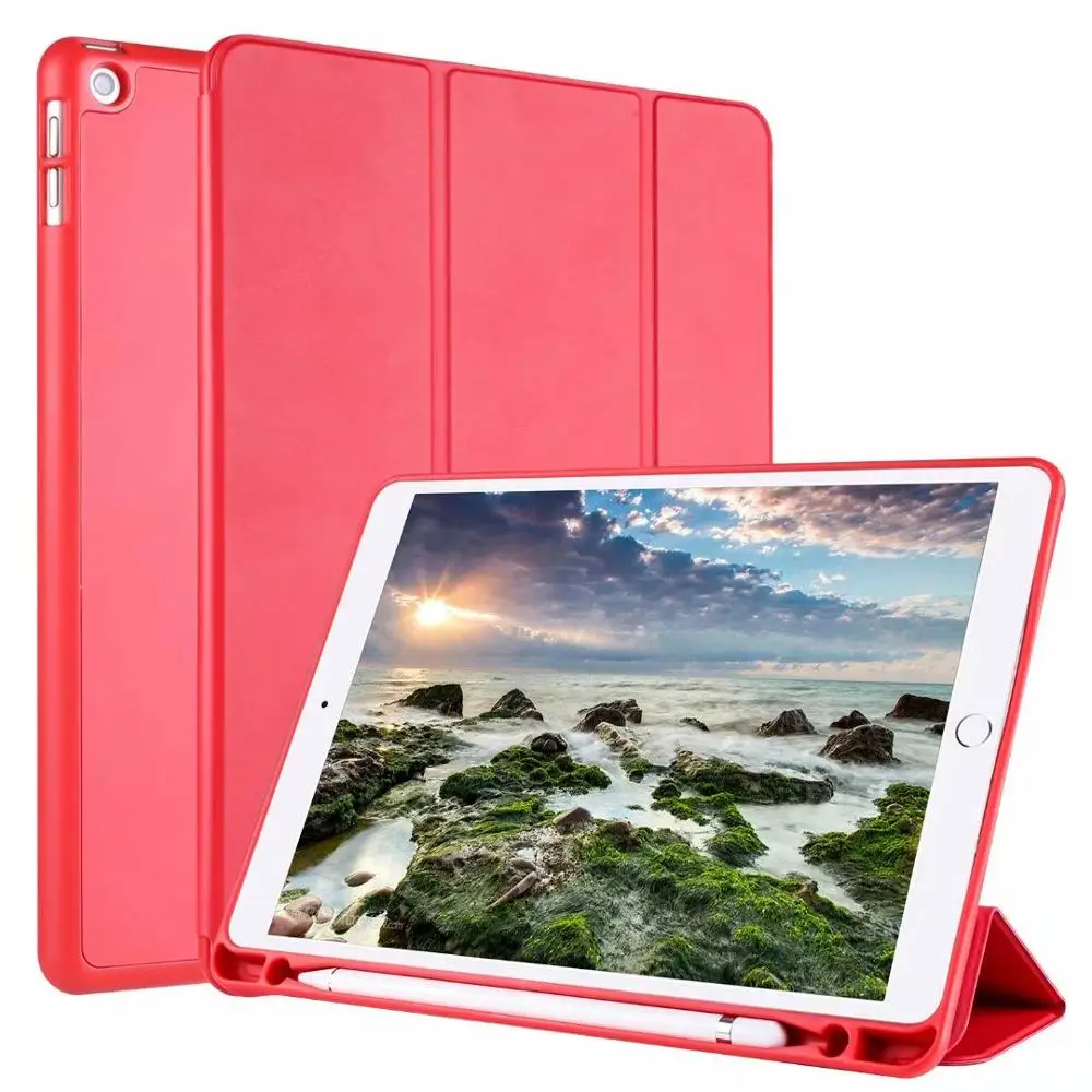 Red Тонкий чехол для iPad 10,2, 7-й чехол с держателем, A2197 A2200, Магнитный умный силиконовый чехол с функцией автоматического сна для iPad 10,2, чехол-карандаш - Цвет: Red