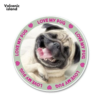 

Funny Cute Tan Pug Dog Vinyl Sticker LOVE MY PUG Car Styling Laptop Travel Luggage Waterproof Car Sticker 13cm x 13cm