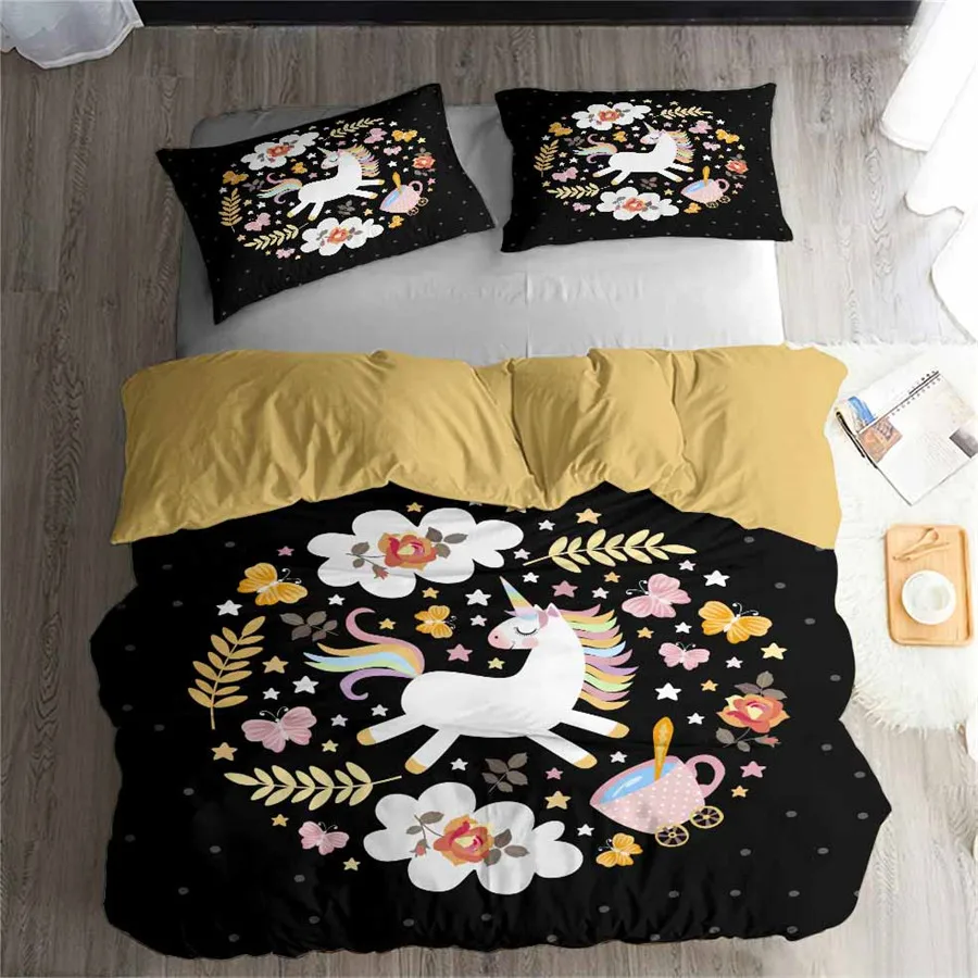 HELENGILI 3D Bedding Set Unicorn Print Duvet Cover Bedcloth with Pillowcase Bed Home Textiles #DJS-81 | Дом и сад