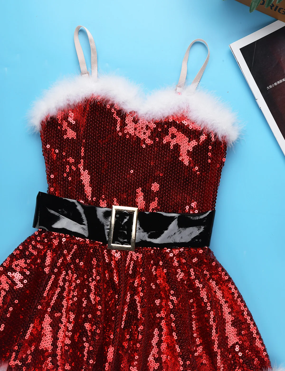 Детское праздничное платье для девочки вечерние Рождественский Санта танцевальный костюм наряд с пайетками, Фигурное катание на коньках
