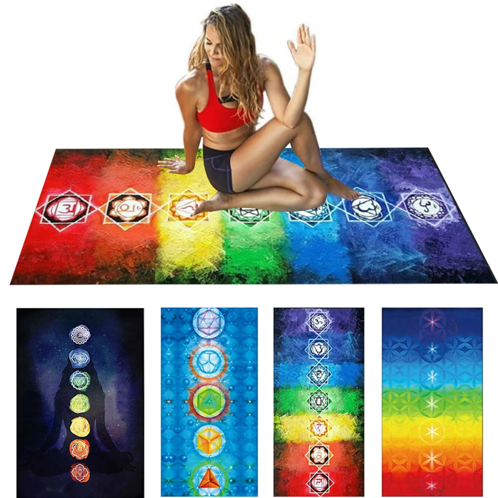 Rectangle Rainbow 7 Chakra Mandala Bohemia Blanket Tapestry Summer Beach Towel Yoga Mat 150cm x 75cm shawl