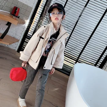 

Girls Coat 3-13 Years Old Solid Children's Jackets Korean Girl Tooling Jacket Spring and Autumn Children's Clothing Kids Clothes