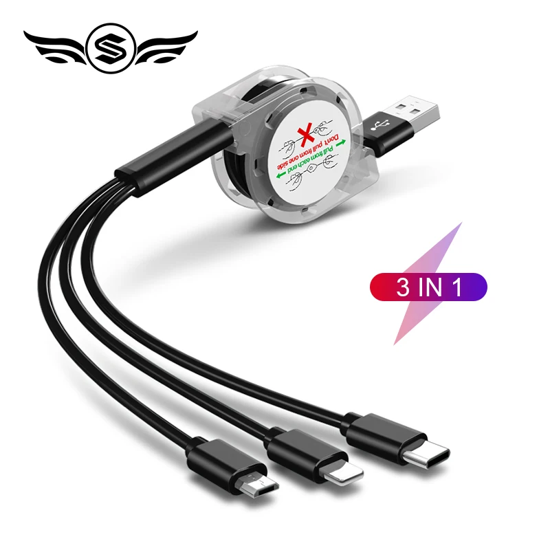 

3 In 1 Telescopic Charge TypeC for Huawei USB Cable For Android Phone Cables For Xiaomi mi9 USB Cable For iPhone 6 7 8 x plus