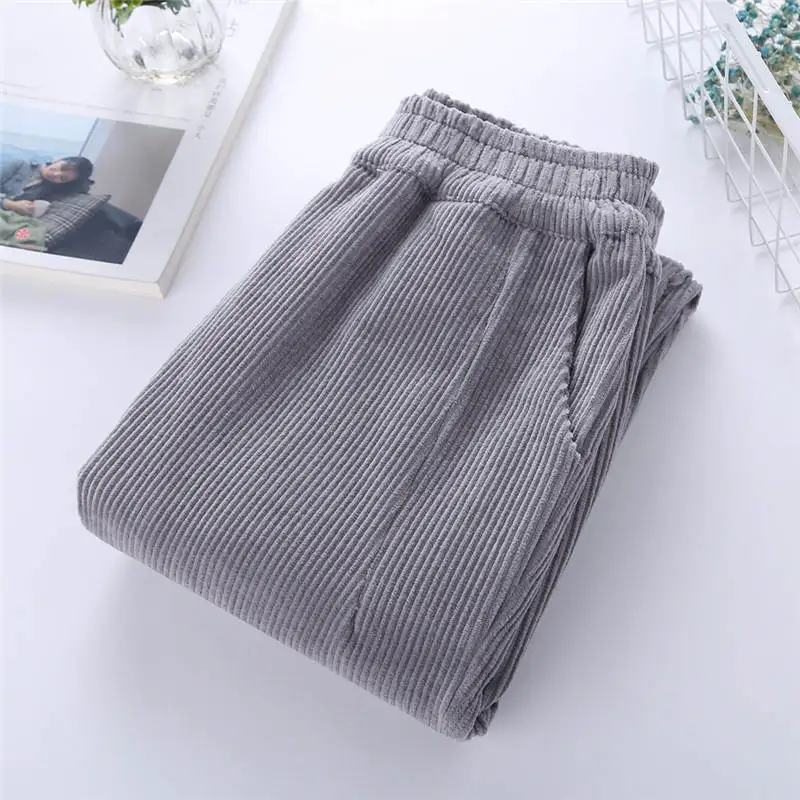 gray without velvet Вельветовые Вельветовые женские повседневные брюки на осень и зиму, женские спортивные брюки размера плюс 3XL, теплые вельветовые шаровары C5579 - Цвет: gray without velvet