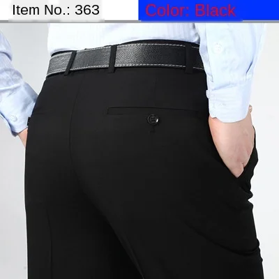 Double Pleated Men Suit Pants High Waist Straight Loose Office Formal Dress Trouser for Man Black Gray Big Size 40 42 44