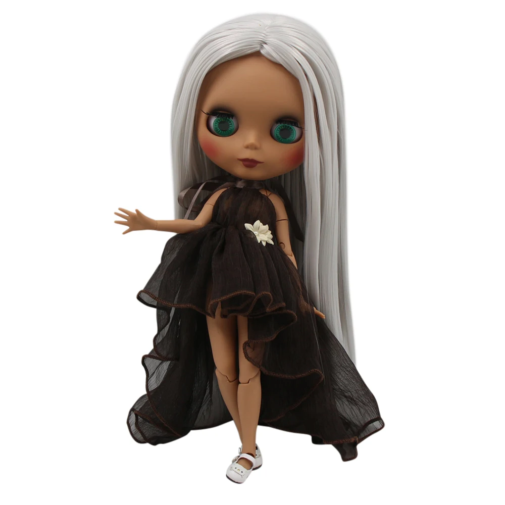 1/6 Blyth ICY DBS BJD Кукла Черная кожа матовое лицо соединение тела седые волосы. Нет. BL1003