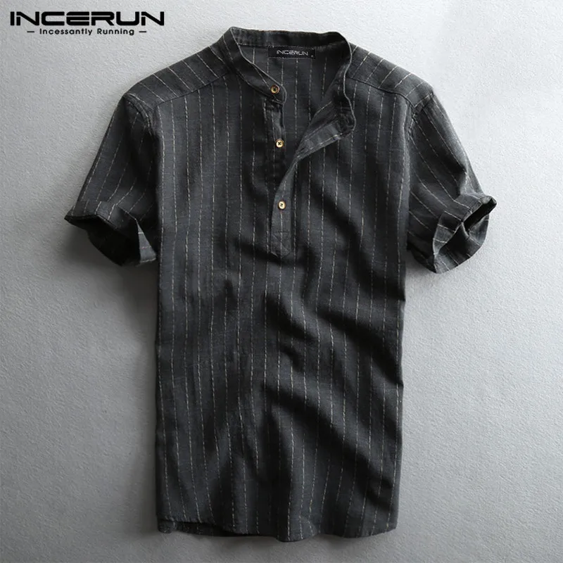 Summer Striped Shirt Men Breathable Short Sleeve Stand Collar Harajuku Casual Blouse 2020 Streetwear Camisa Masculina INCERUN Summer Striped Shirt Men Breathable Short Sleeve Stand Collar Harajuku Casual Blouse 2020 Streetwear Camisa Masculina INCERUN