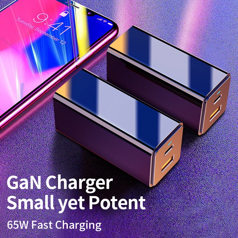 Сетевое зарядное устройство с USB Type-C 65 Вт быстрое портативное 2 портами адаптер