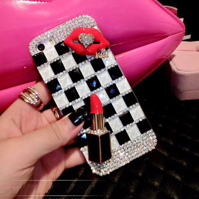 Black Sunjolly 3D Алмазный чехол для телефона для Motorola MOTO E4 E5 C G5 G5S G6 Plus Z Z3 G4 E5 Play ONE X4 губы Bling Стразы чехол s coque - Цвет: Black