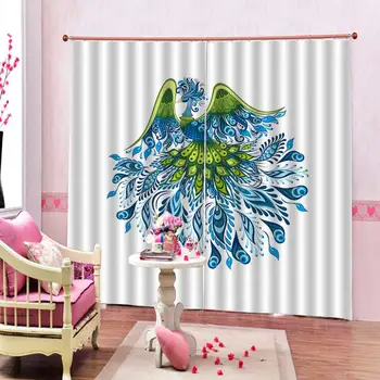 

Custom Bedroom Beautiful Blue Watercolor Peacock Feather Pattern Curtains Blackout Curtains 2 Panels Grommet Top