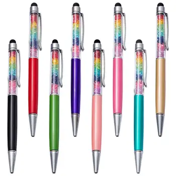 

10pcs/lot Wholesale Gifts Touch Screen rainbow Crystal Pen Glitter Colorful Writing Metal Ballpoint Pens with custom logo