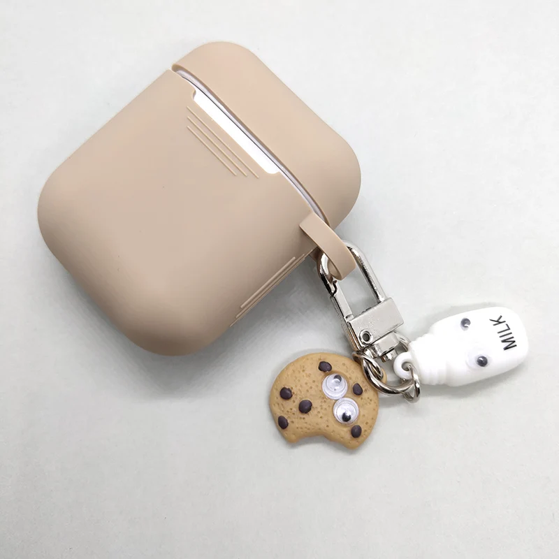 Силиконовый защитный чехол для Apple Airpods для AirPods, милое молочное печенье, Bluetooth, зарядное устройство для наушников, чехол для ключей с защитой от потери