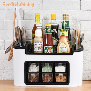 

Cordial Shining Spice Rack Kitchen Shelf Tools Box Spice Jar Storage Rack Chopsticks Cutter Storage Box Large Capacity