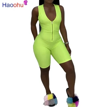 

HAOOHU Sexy Rompers Womens Jumpsuit Biker Shorts Summer Clothes One Piece Club Body Outfits Sleeveless Bodycon Sport Playsuit