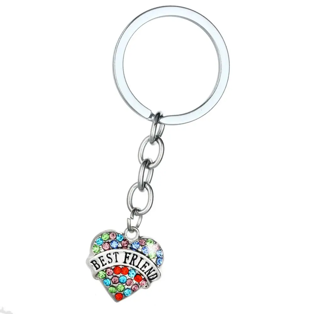 

12PC Best Friend Charm Keyrings Colorful Crystal Rhinestone Heart Pendant Keychain Women Men Best Friend Gifts Jewelry Key Ring