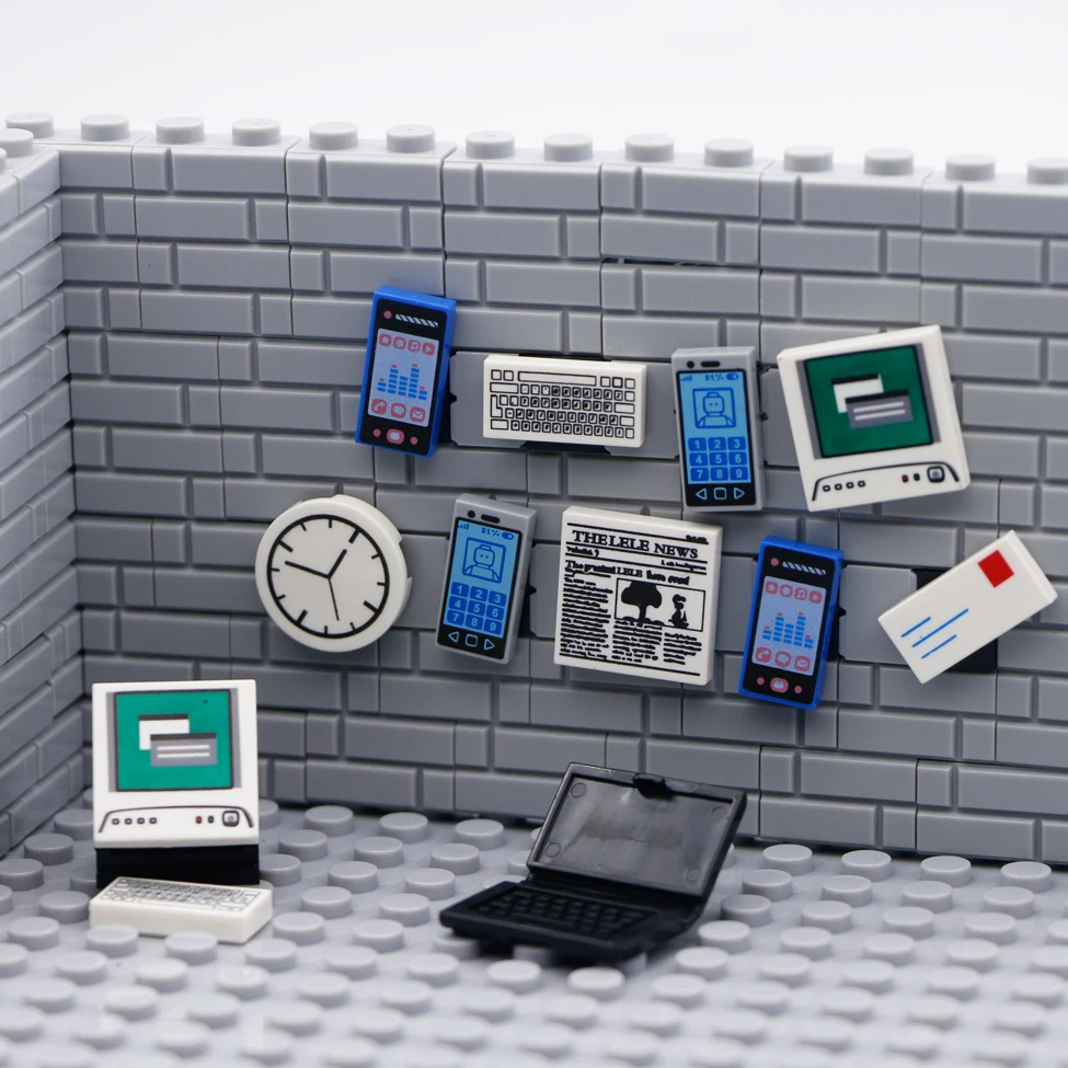 Bricks City Accessories 2x2 Computer Keyboard Newspaper Mobile Phone Mini Figure Toy Print Compatible LegoINGlys Building Blocks