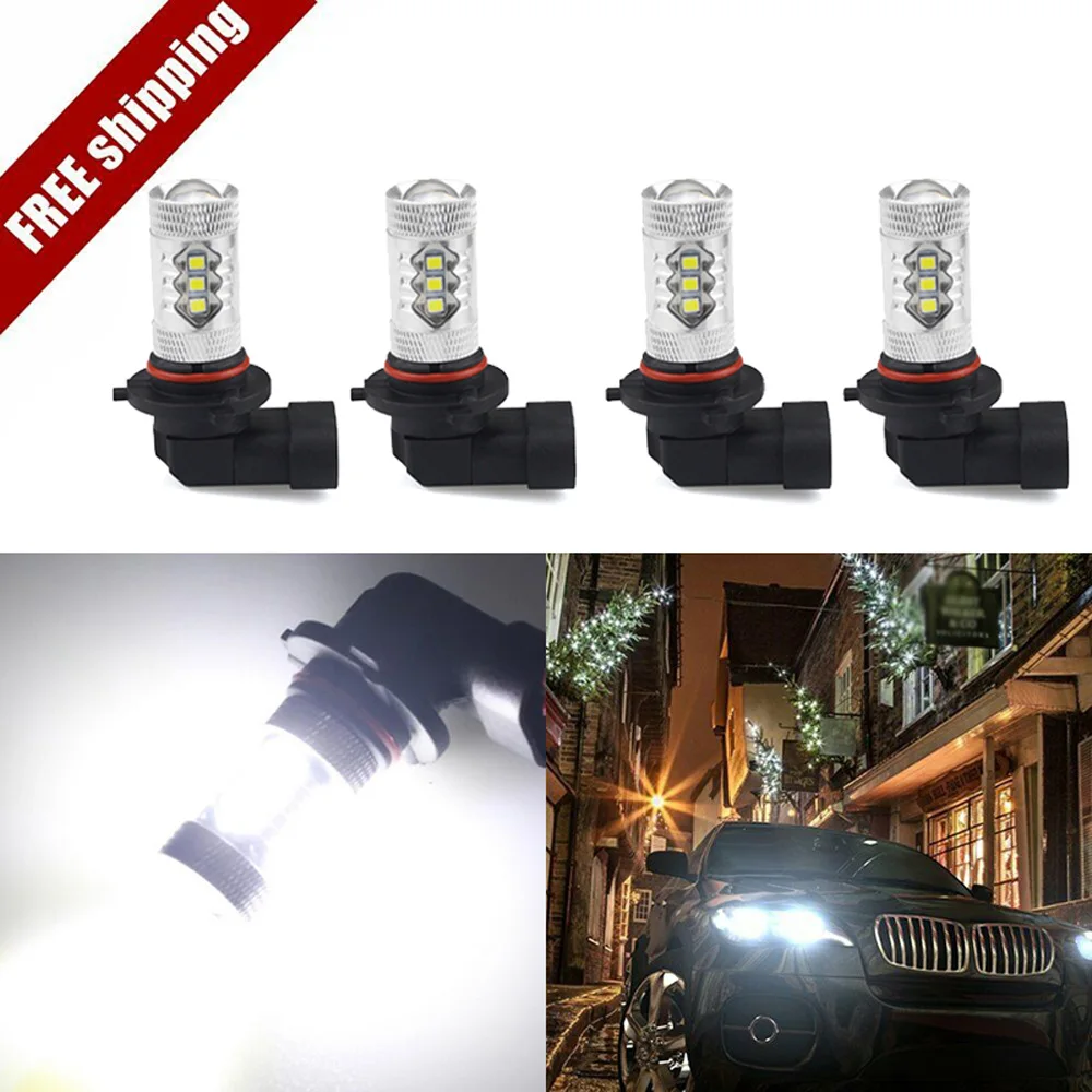 4Pcs 80W 9005-HB3&9006-HB4 LED Headlight Bulb White Light 12-SMD 6500K High Beam White Car LED Lights Car Accessories