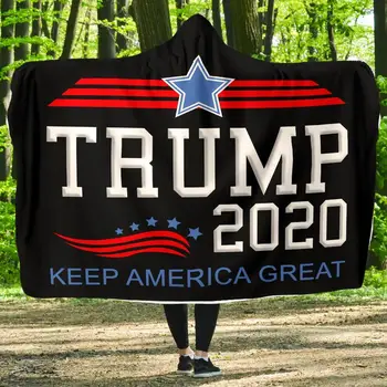 

Anime Trump 2020 Print Plush Hooded Blanket Warm Blankets For Bed Watching Blanket Wearable Double layer Fleece Throw Blankets