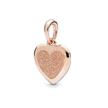 

New Original 925 Sterling Silver Shinny Rosegold Heart Frosted Pendant Dangle Charms Fit Pandora Bracelet Necklace DIY Jewelry