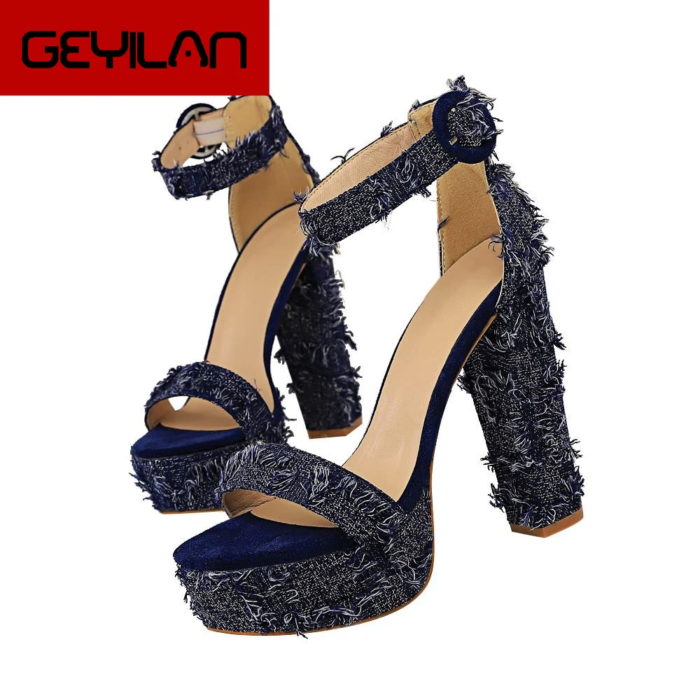 

2020 Summer Sandals High Platform Heels Open Toe Ankle Buckle Party Club Shoes 13 CM Female Height Increaing Sandals