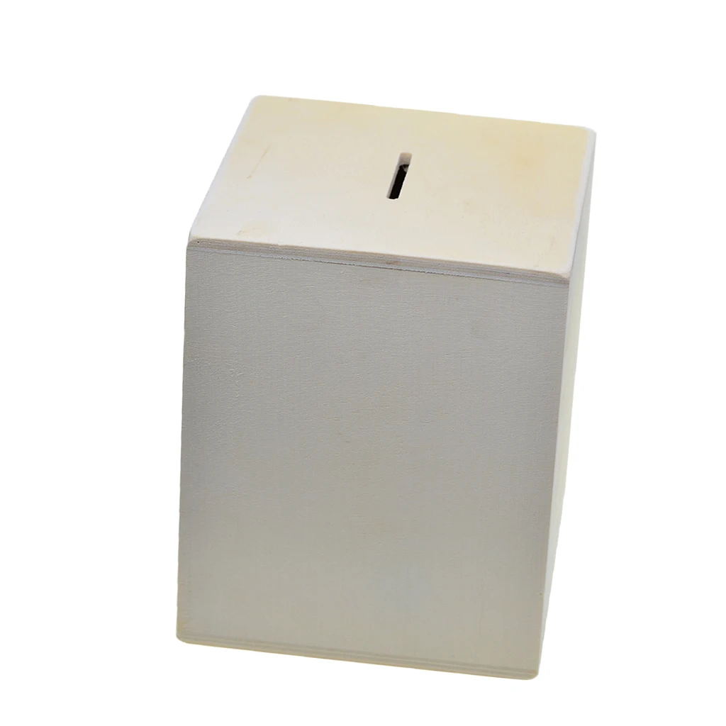Wooden Plain Cuboid Coin Money Bank Saving Box DIY Painting Decorate Case