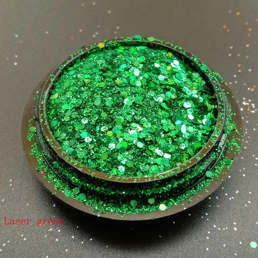 Laser green 1 коробка лазера 0,2/1 мм ногтей Русалка Мерцающая Снежинка блестящие 3D шестиугольник разноцветные блестки углы лак Маникюр художественное оформление ногтей - Цвет: Laser green