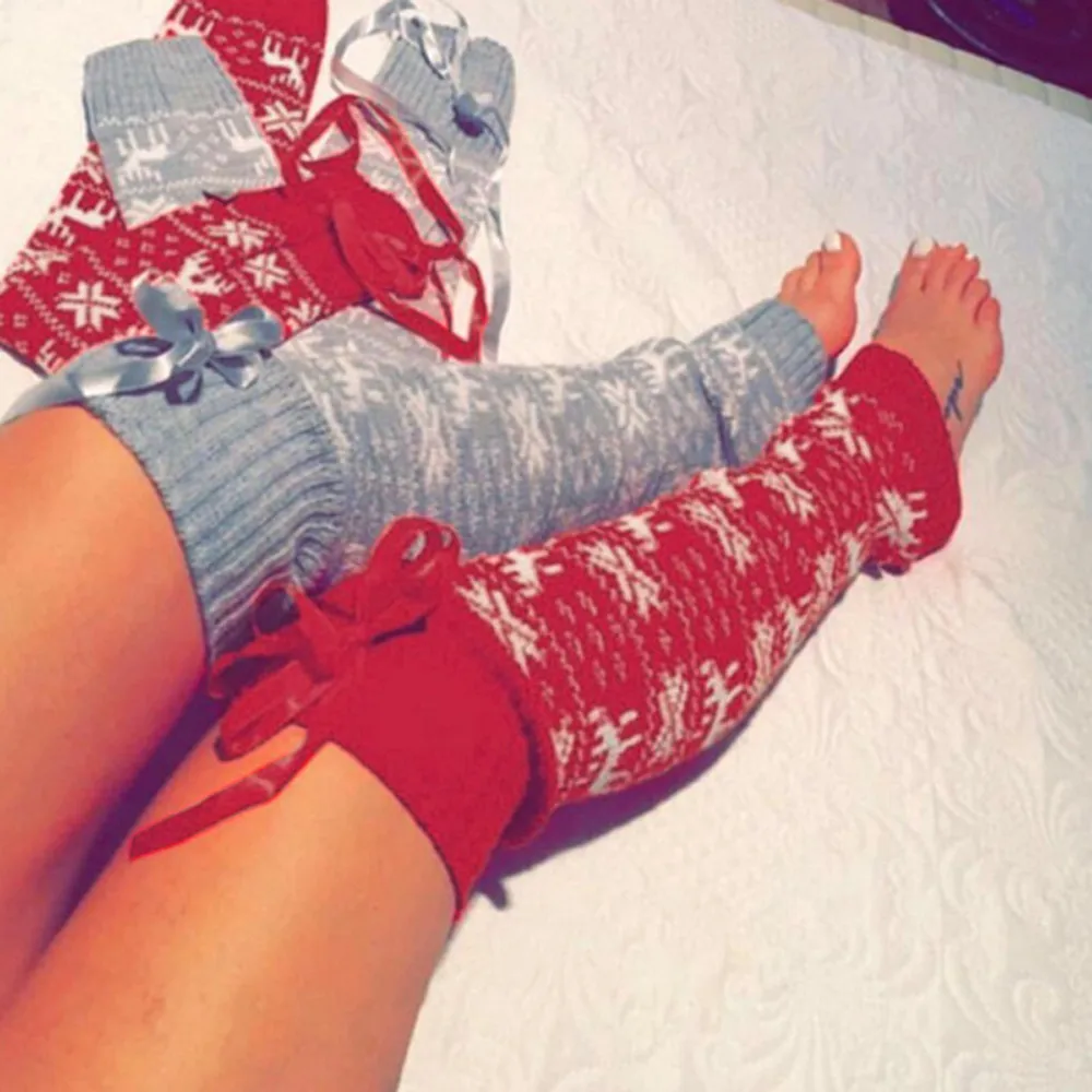 Рождественские носки, гетры, женские облегающие высокие носки, Длинные хлопковые теплые женские носки выше колена, осенне-зимние вязаные носки на Рождество