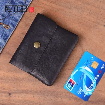 

AETOO Mini wallet female short leather buckle buckle leather clip fresh student card package male coin purse coin