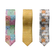 Kawaii Mini Cat Print Tie For Men Women High Quality 8cm Polyester Casual Formal Wear Tie Wedding Party Dating With Best Man Tie