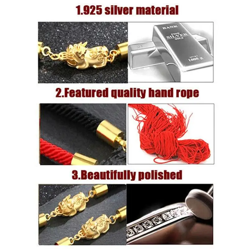 Pixiu браслеты на удачу тканый браслет веревочки Храбрые войска дизайн с изображением животных; браслет пара браслет
