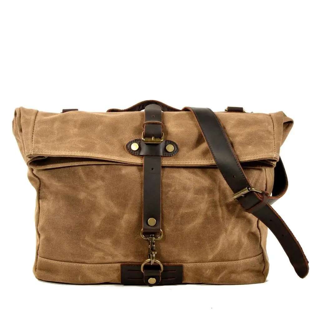 

New sports bag shoulder bag men's messenger bag retro school bag shoulder riding wax canvas messenger bag solid bag with lid