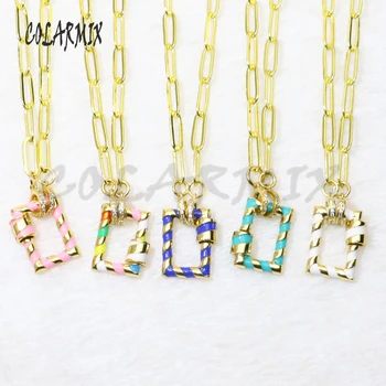 

5strands rectangle bolt pendant necklace Enamel colors jewelry 18" chain for layer necklace fashion jewelry 50150