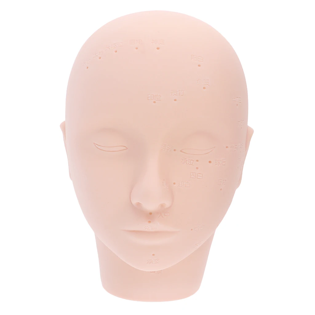 Massage Training Mannequin Makeup Head Manikin Face with Acupuncture Points for Eyelash Lip Extension Practice Model Soft PVC