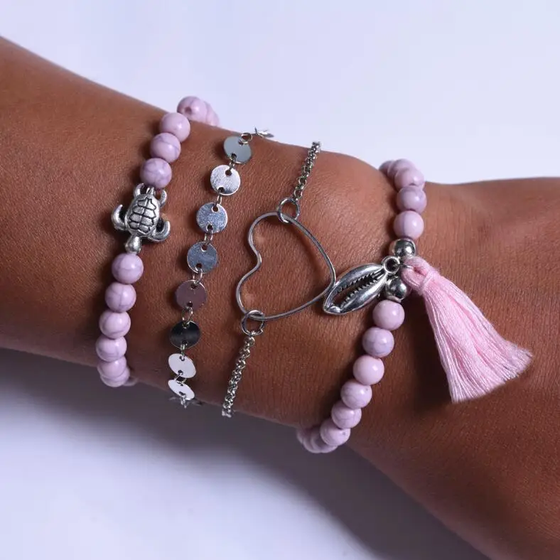 10 Горячие смешанные стили Boho кисточкой лист слон Черепаха Фатима хамса луна сердце оболочки ручной работы очаровательные браслеты женские ювелирные браслеты - Окраска металла: 10