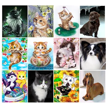 

5D DIY Diamond Painting Cross Stitch Animals Wall Decor Full round Diamond Embroidery Cat Needlework Resin Gift