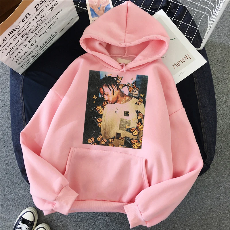 Travis Scott Butterfly Hoodies Winter Women Face Material Top Casual Cotton Sweatshirt Women'S Sudadera Mujer - Цвет: PK