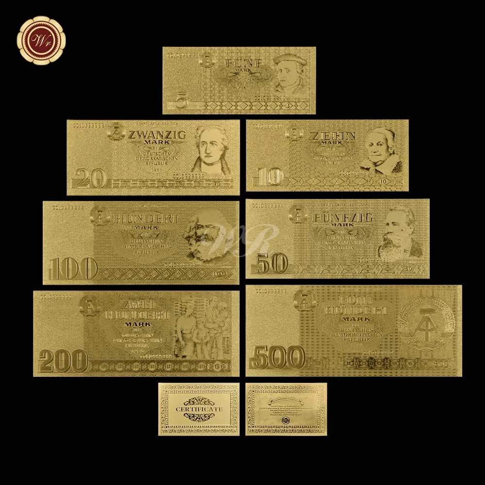 7pcs banknotes Набор золотых банкнот 5.10.20.50.100.500.1000 немецкая марка, бумага для банкнот, деньги, сувенир, Коллекционирование, подарок - Цвет: 7pcs banknotes