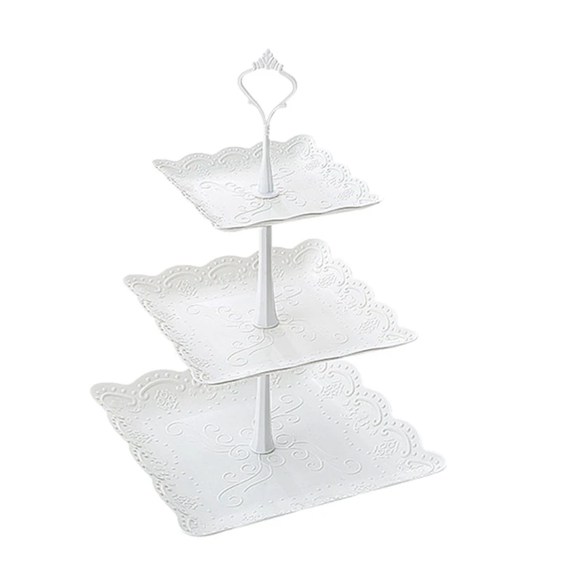 

European Plastic Three-Layer Fruit Plate Cake Plate Afternoon Tea Snack Tray Buffet Display Stand Dessert Table Decoration