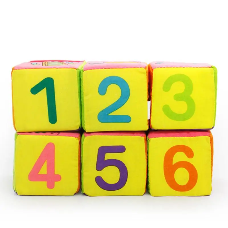 6PCS Plush 3D Puzzles Music Rattle Toys Cognitive Digital Fruit Ball Dolls Cubes Building Blocks Learning Toys For Child