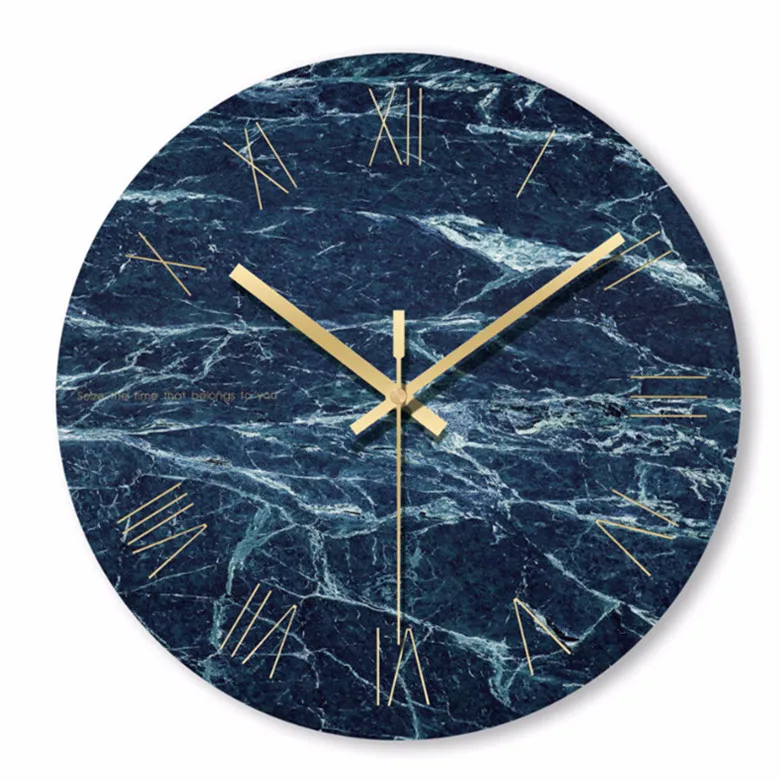 Nordic Minimalist Blue Marble Wall Clock Mute Quartz Clock Ornament Restaurant Living Room Circle Wall Clock Modern Home Decor - Цвет: C