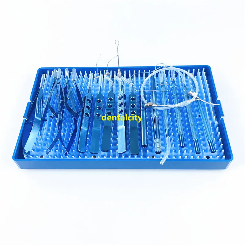 

21PCS Cataract Set Titanium Ophthalmic Instruments sterilization tray box sterilization Two Layer with 2 silicone mats