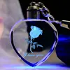 Rose Flower LED Light Keychain Luminous Fairy Crystal Keychains Colorful Rose Heart Key Chains Rings For Valentine's Day Gift 3