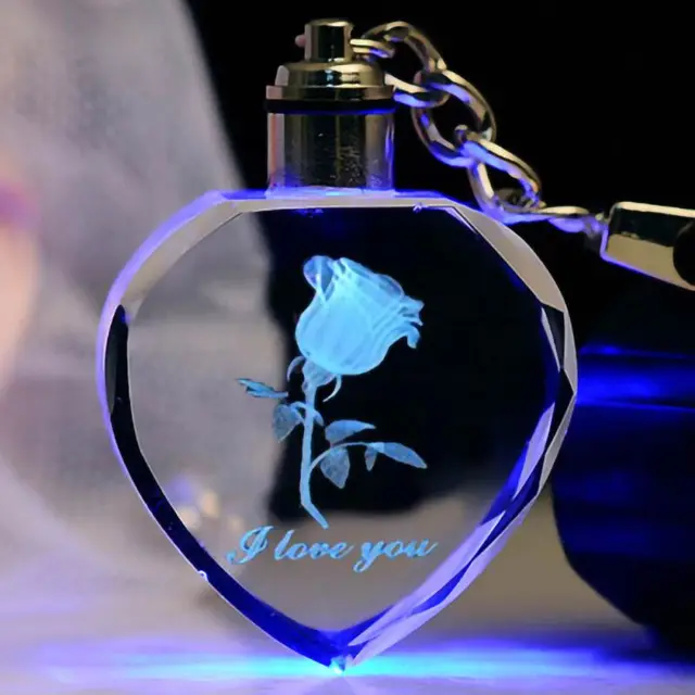 Rose Flower LED Light Keychain Luminous Fairy Crystal Keychains Colorful Rose Heart Key Chains Rings For Valentine's Day Gift 3