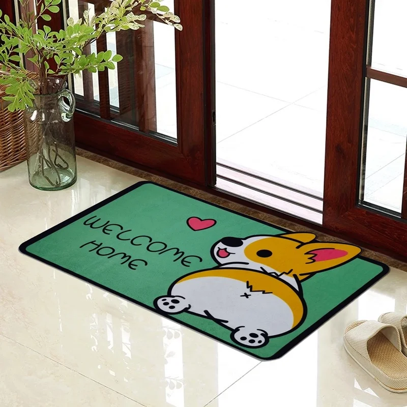 Dog Cat lover Welcome Doormat Entrance Rectangle Printed Non-Slip Floor Carpet 