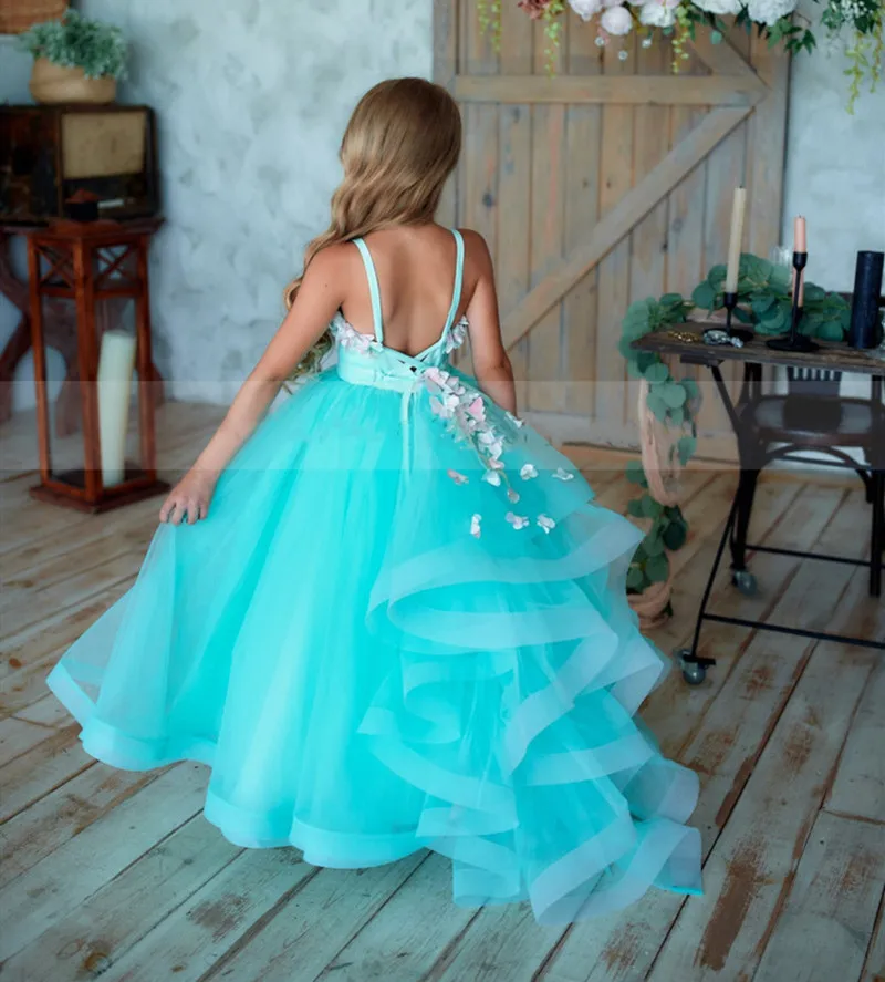 Turquoise Tulle 3d Flowers A-line ...