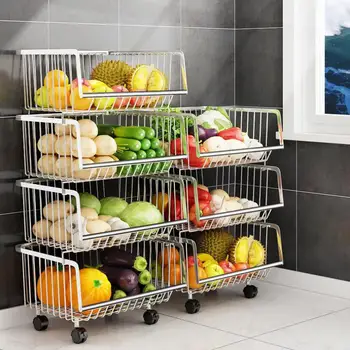 

304 Stainless Steel Vegetable Shelf Kitchen Storage Basket Floor Multi Layer Pot Shelf Fruit Storage Basket Shelf