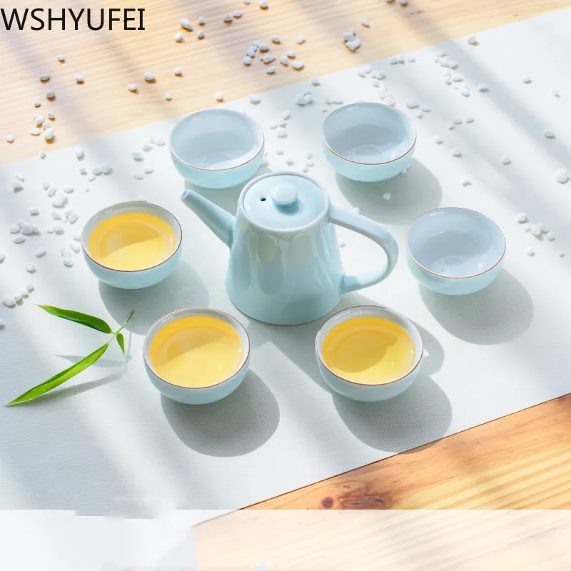 Стильный чайный сервиз Celadon, чайный горшок кунг-фу, чашка с крышкой, удобный чайный сервиз для путешествий, Офисная Питьевая утварь WSHYUFEI