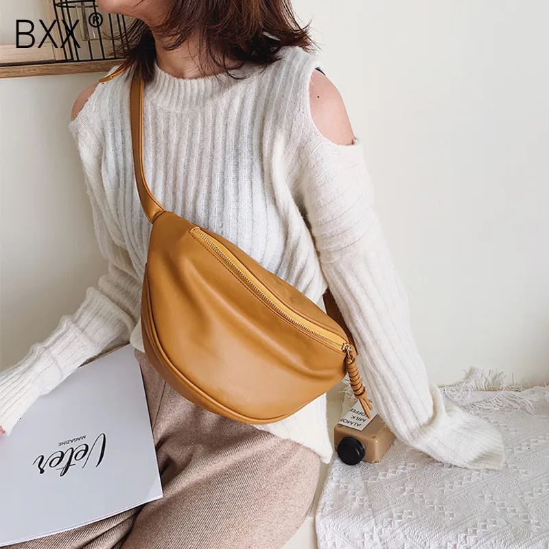 

[BXX] Solid Colors PU Leather Crossbody Bags For Women 2020 Brand Chest Waist Shoulder Messenger Bag Female Travel Handbags a25