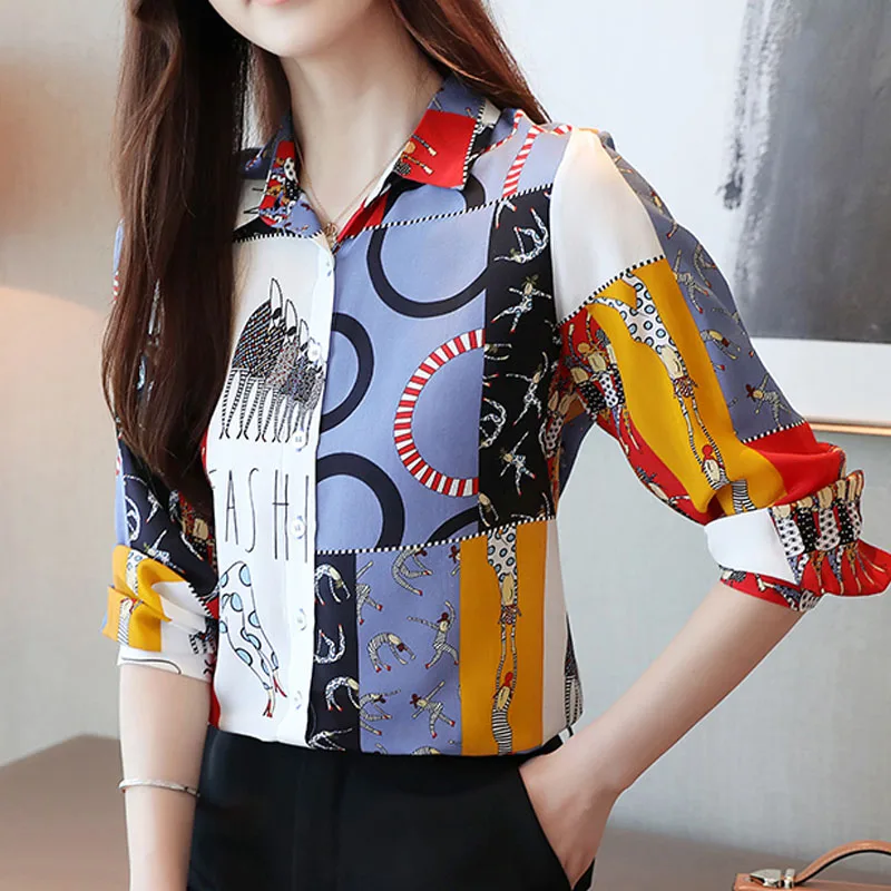 Blusas mujer de moda 2019 шифоновая блузка рубашки с длинными рукавами для женщин свитеры